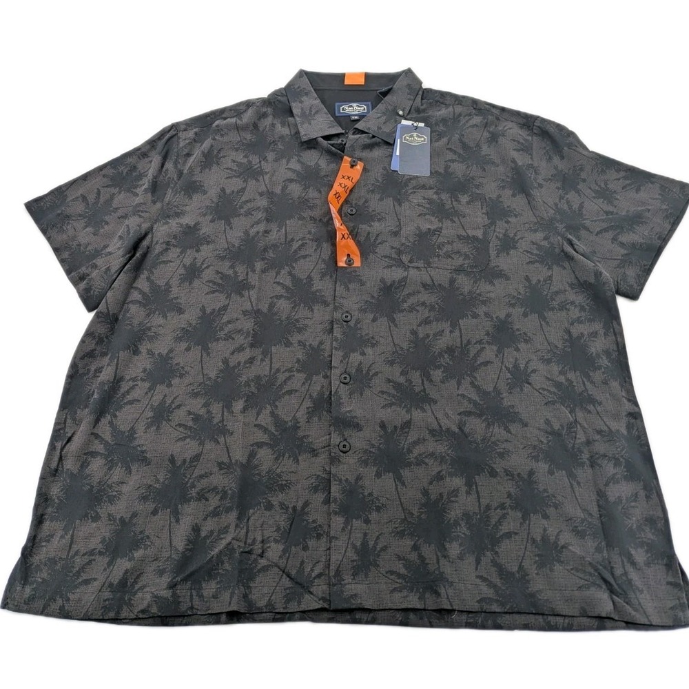 NWT Nat Nast Shirt Mens XXL‎ Black Palm Print Silk Cotton Short Sleeve Button Up